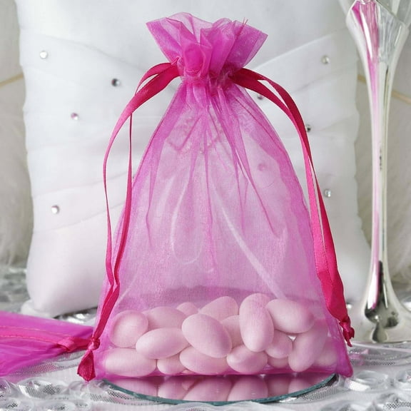 Efavormart 10PCS FUSHIA Organza Gift Bag Drawstring Pouch Wedding Favors Bridal Shower Treat Jewelry Bags - 5"x7"