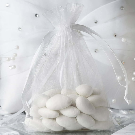 Efavormart 10PCS WHITE Organza Gift Bag Drawstring Pouch Wedding Favors Bridal Shower Treat Jewelry Bags - 4"x6"
