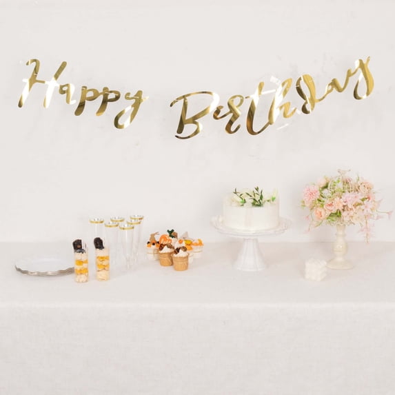 Efavormart 10ft Pre-Strung Metallic Gold Foil "Happy Birthday" Banner, Party Photo Backdrop Hanging Garland - 250 GSM