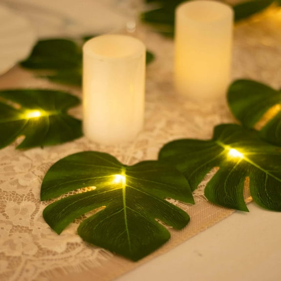 Efavormart 10ft Warm White LED Artificial Monstera Leaf Garland String Lights, Wall Hanging Tropical Palm Leaves Vine