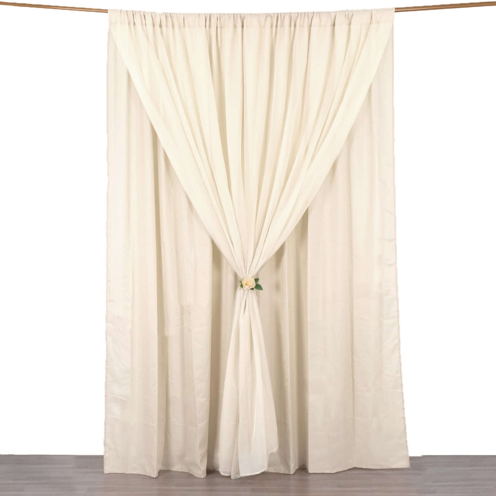 Efavormart 10ftx10ft Beige Dual Layered Polyester Sheer Chiffon Backdrop Curtains With Rod Pockets