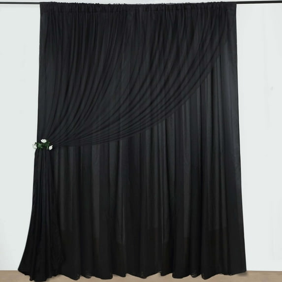Efavormart 10ftx10ft Black Dual Layered Polyester Sheer Chiffon Backdrop Curtains With Rod Pockets
