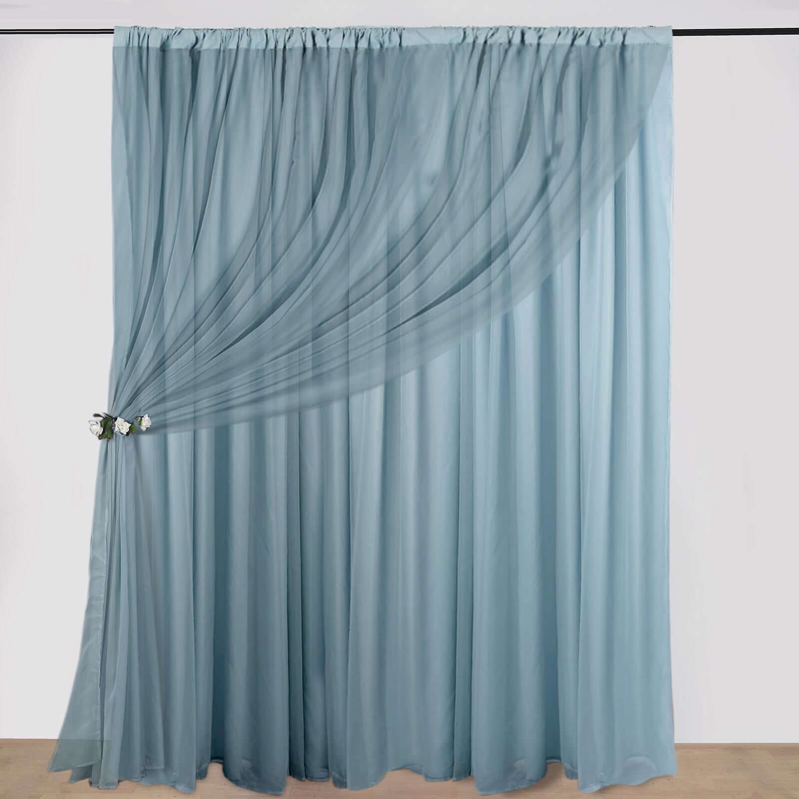Efavormart 10ftx10ft Dusty Blue Dual Layered Polyester Sheer Chiffon Backdrop Curtains With Rod Pockets