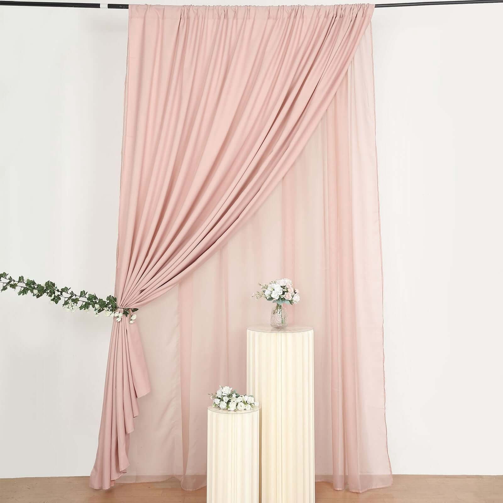 Efavormart 10ftx10ft Dusty Rose Dual Layered Polyester Sheer Chiffon Backdrop Curtains With Rod Pockets