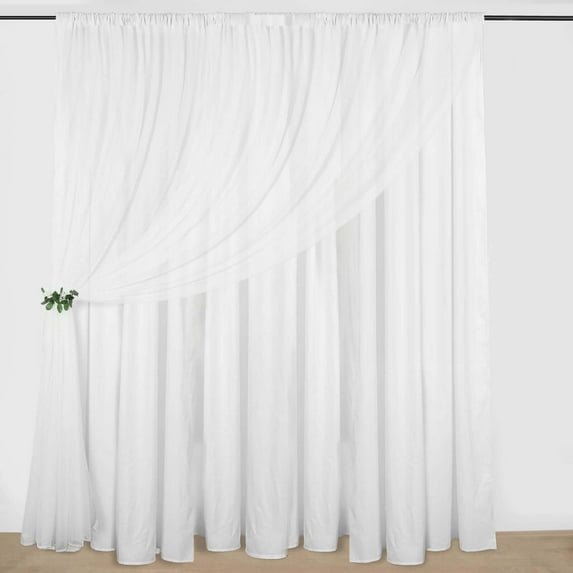 Efavormart 10ftx10ft White Dual Layered Polyester Sheer Chiffon Backdrop Curtains With Rod Pockets