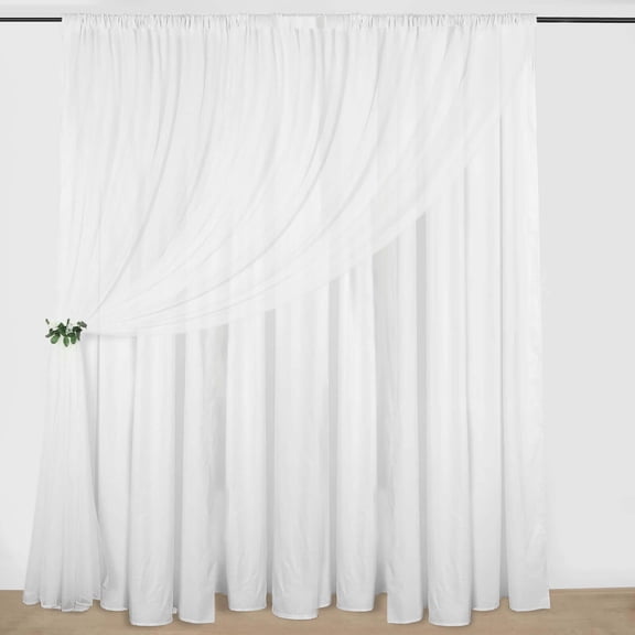 Efavormart 10ftx10ft White Dual Layered Polyester Sheer Chiffon Backdrop Curtains With Rod Pockets