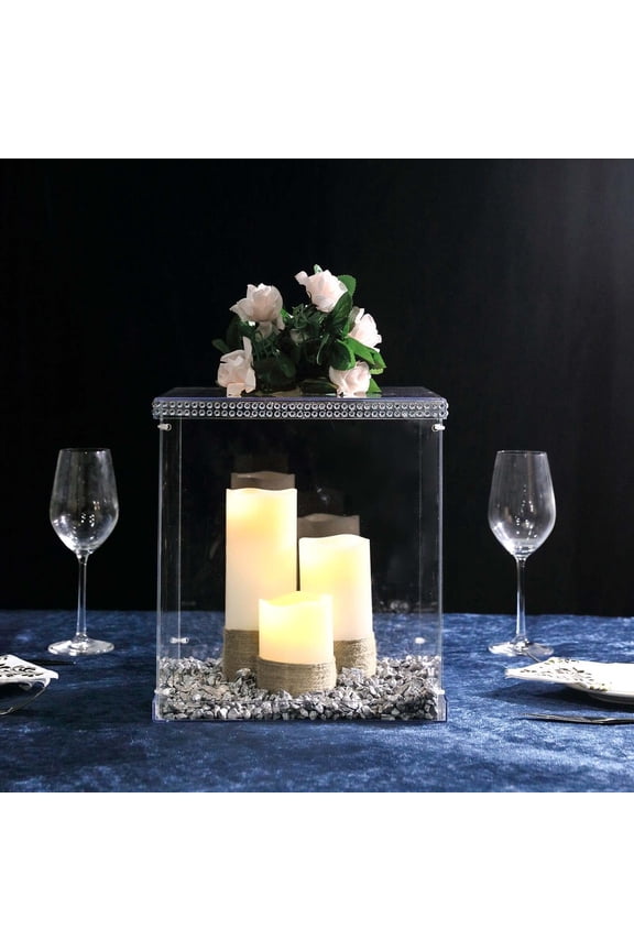 12" Acrylic & Lucite Wedding Decor Ideas Clear Display Box for Centerpieces with Interchangeable Lid and Base