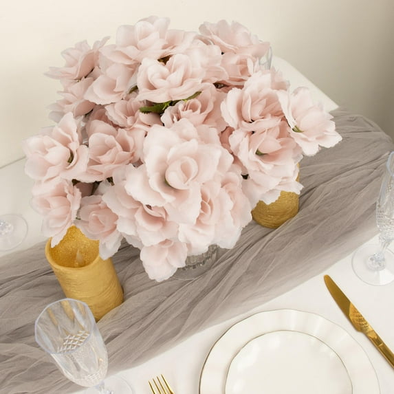 Efavormart 12 Bushes | Blush/Rose Gold Artificial Premium Silk Blossomed Rose Flowers | 84 Roses