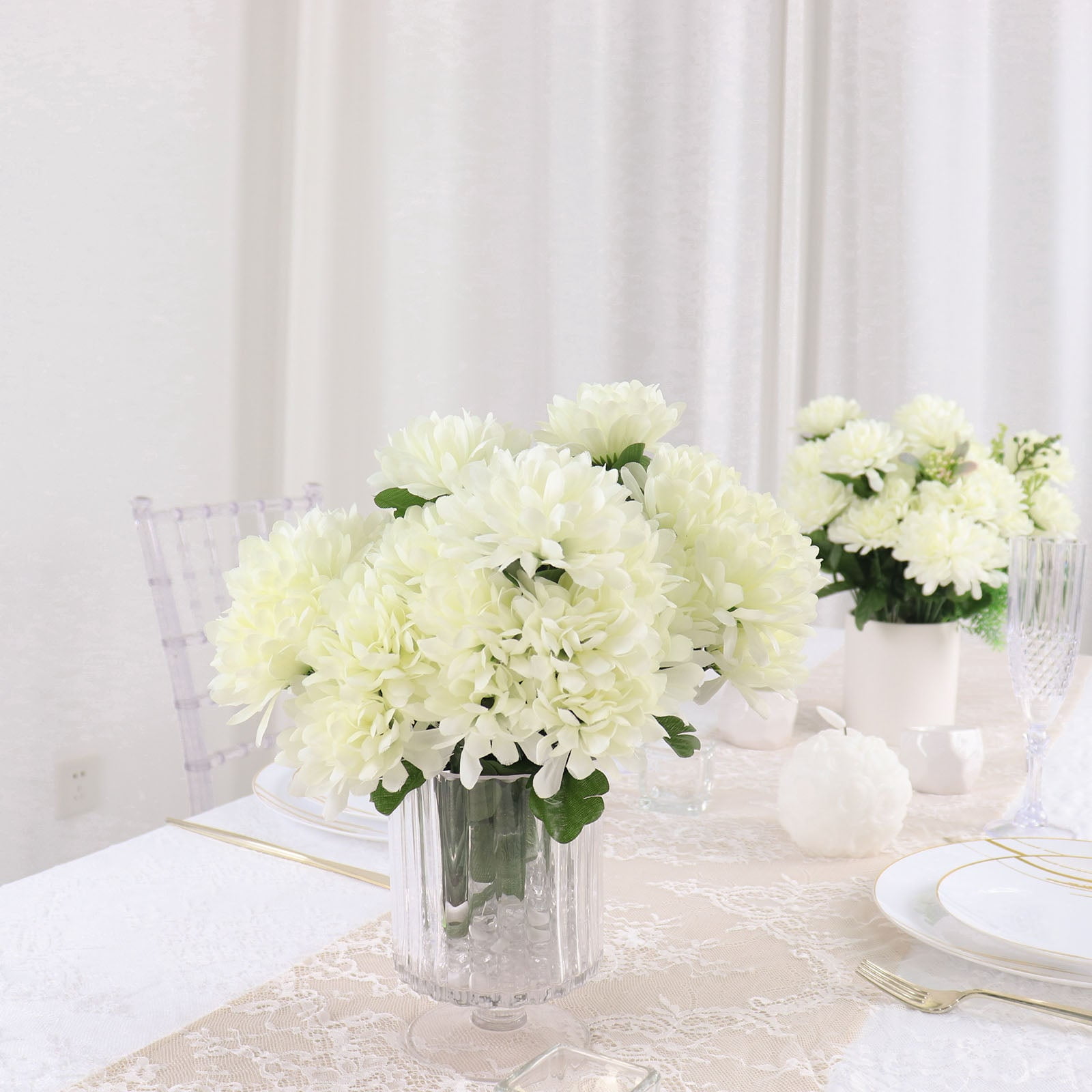 Efavormart 12 Bushes | Cream Artificial Silk Chrysanthemum Flower ...