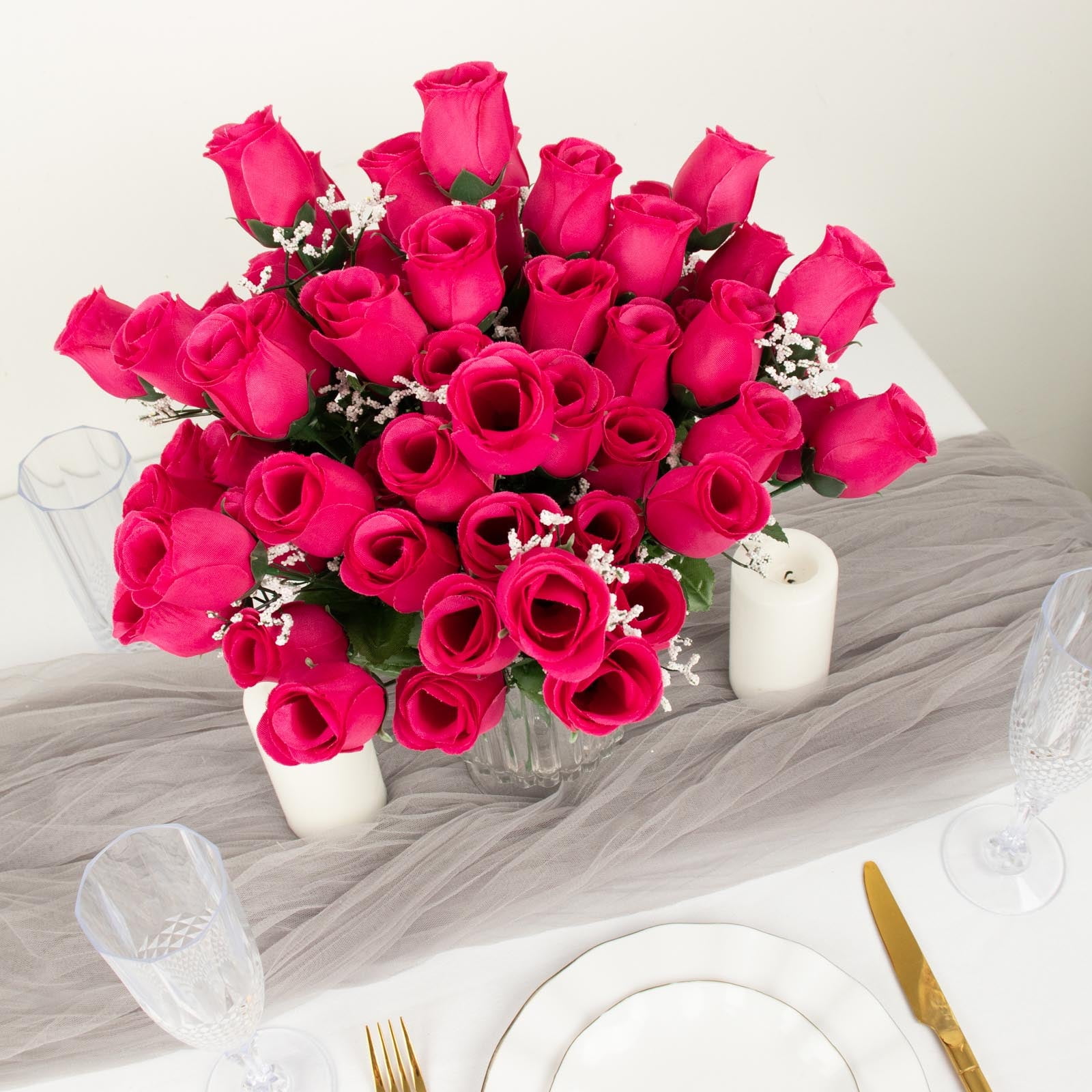 Efavormart 12 Bushes | Fuchsia Artificial Premium Silk Flower Rose Bud ...