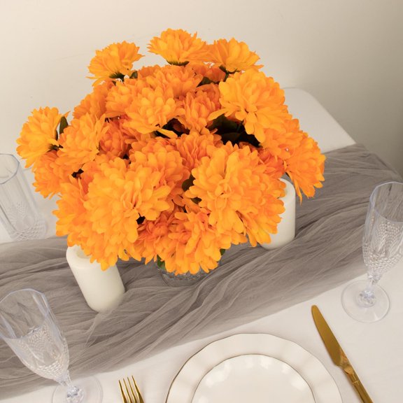Efavormart 12 Bushes | Orange Artificial Silk Chrysanthemum Flower Bouquets