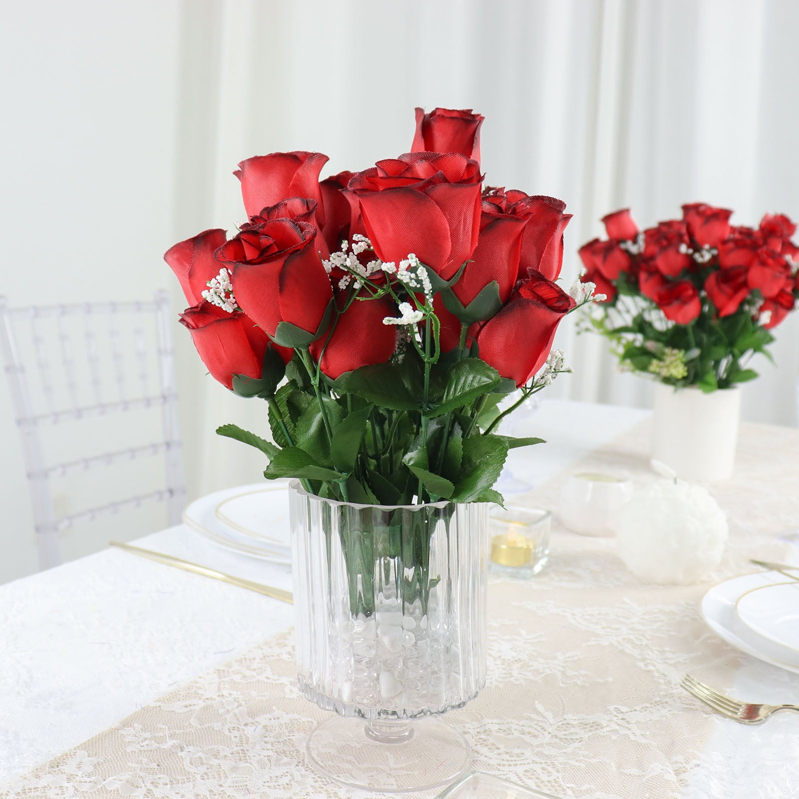 Efavormart 12 Bushes | Red, Black Artificial Premium Silk Flower Rose Bud Bouquets
