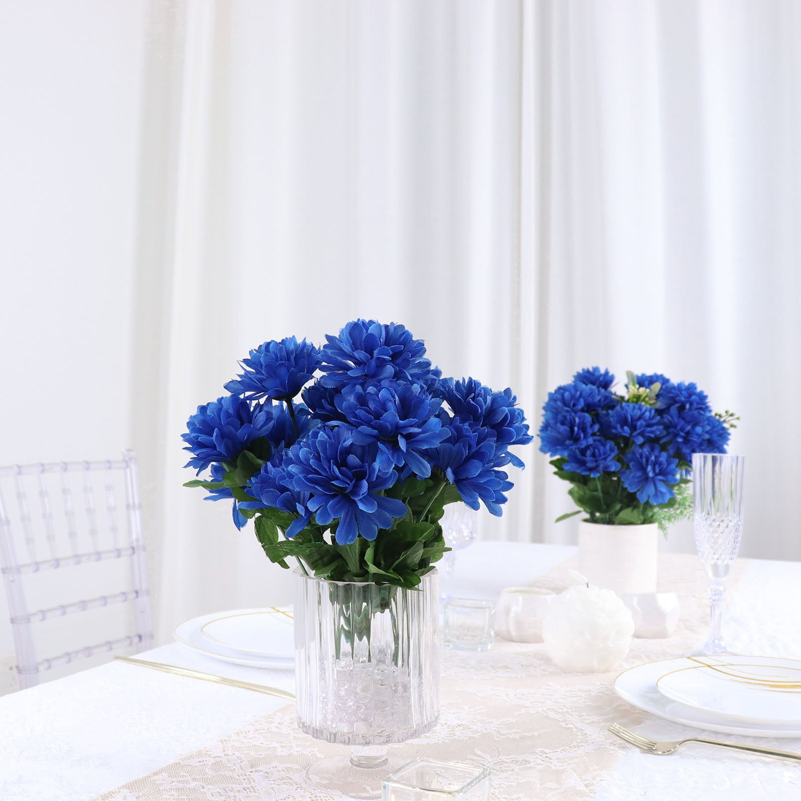 Efavormart 12 Bushes | Royal Blue Artificial Silk Chrysanthemum Flower ...