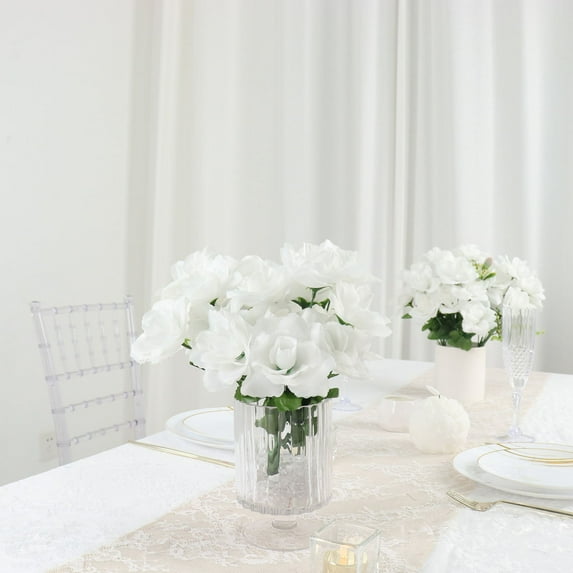 Efavormart 12 Bushes | White Artificial Premium Silk Blossomed Rose Flowers | 84 Roses
