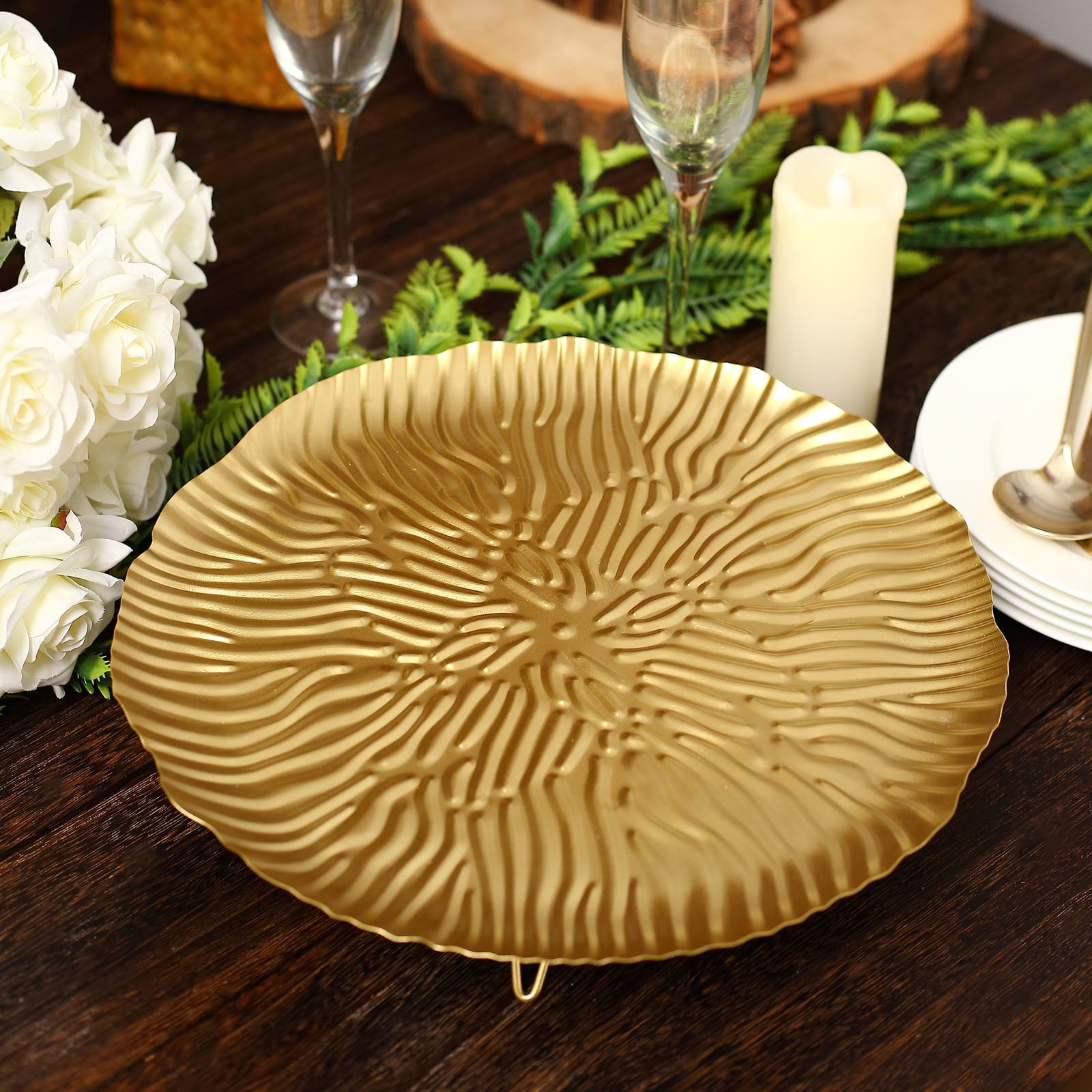 Efavormart 12" Gold Wavy Hairpin Leg Metal Serving Tray Dessert Display ...