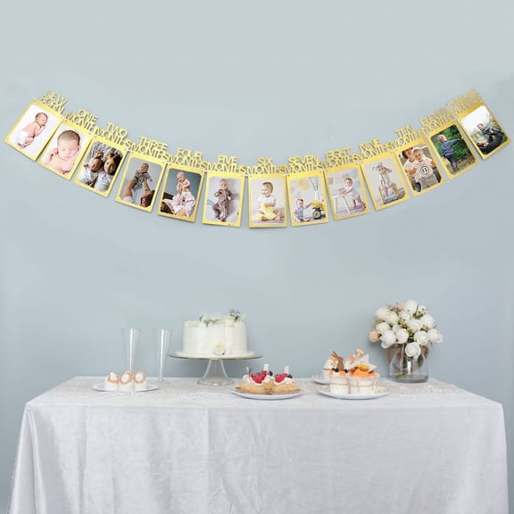 Efavormart 12 Month Milestone 1st Birthday Party Photo Backdrop Hanging Banner, Baby Photo Garland Banner - 5.5ft