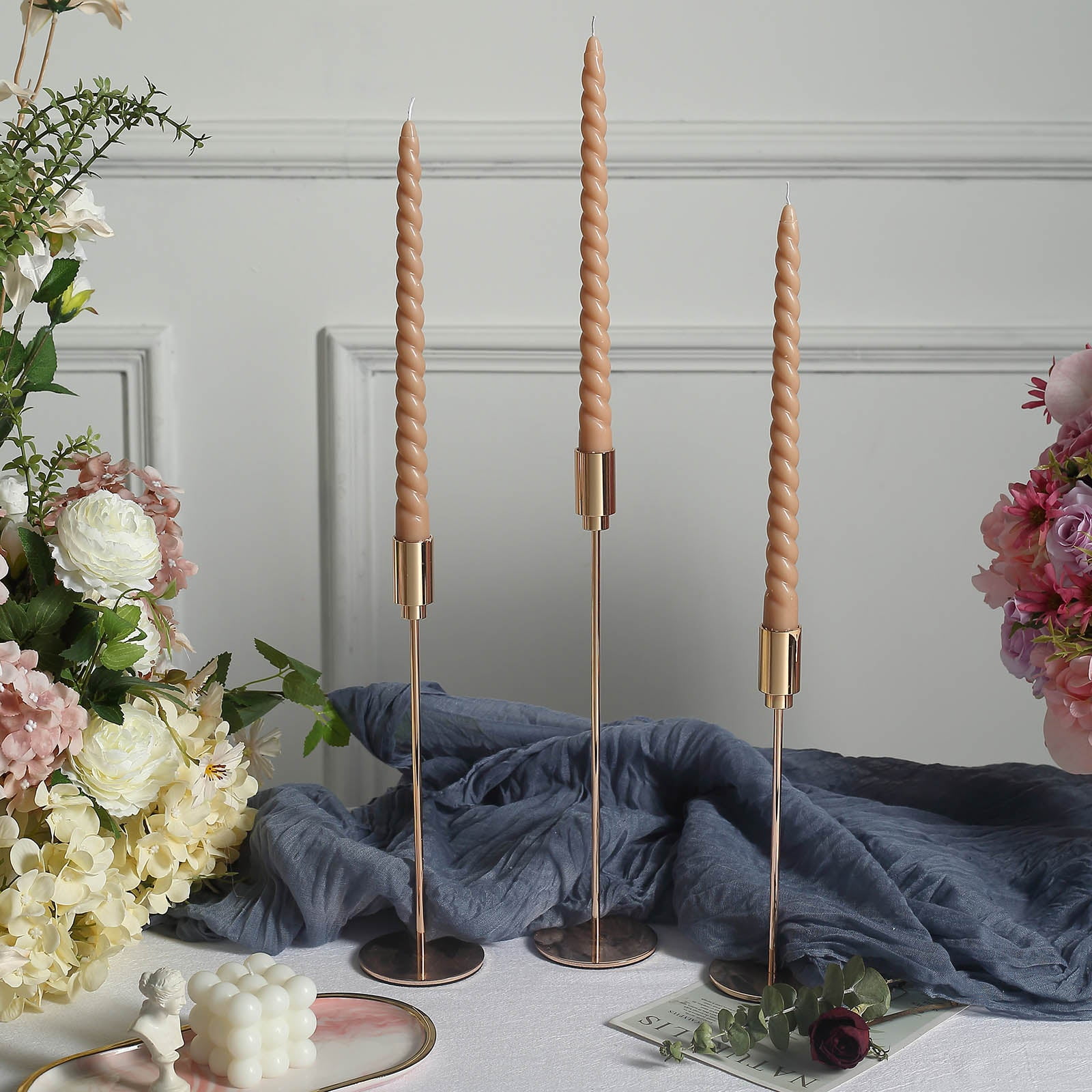 Efavormart 12 Pack | 11" Beige Premium Spiral Long Burn Wick Taper, Tall Unscented Wax Dinner ...