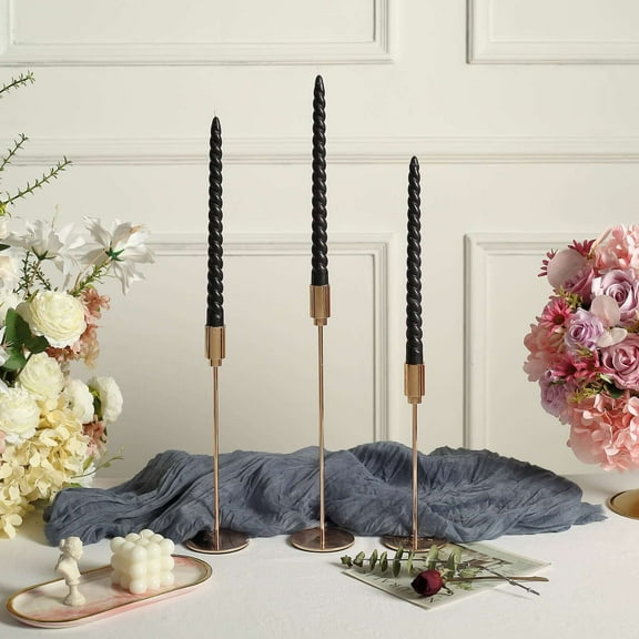 Efavormart 12 Pack | 11" Black Premium Spiral Long Burn Wick Taper Candles, Tall Unscented Wax Dinner Candle Sticks