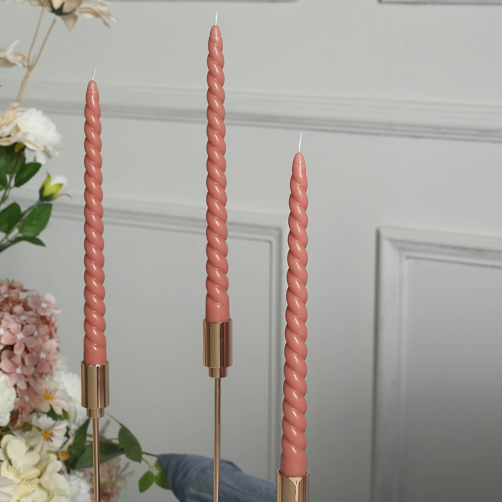 Efavormart 12 Pack | 11" Dusty Rose Premium Spiral Long Burn Wick Taper Candles, Tall Unscented ...