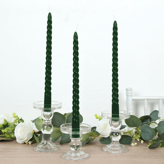 Efavormart 12 Pack | 11" Hunter Emerald Green Premium Spiral Long Burn Wick Taper Candles, Tall Unscented Wax Dinner Candle Sticks