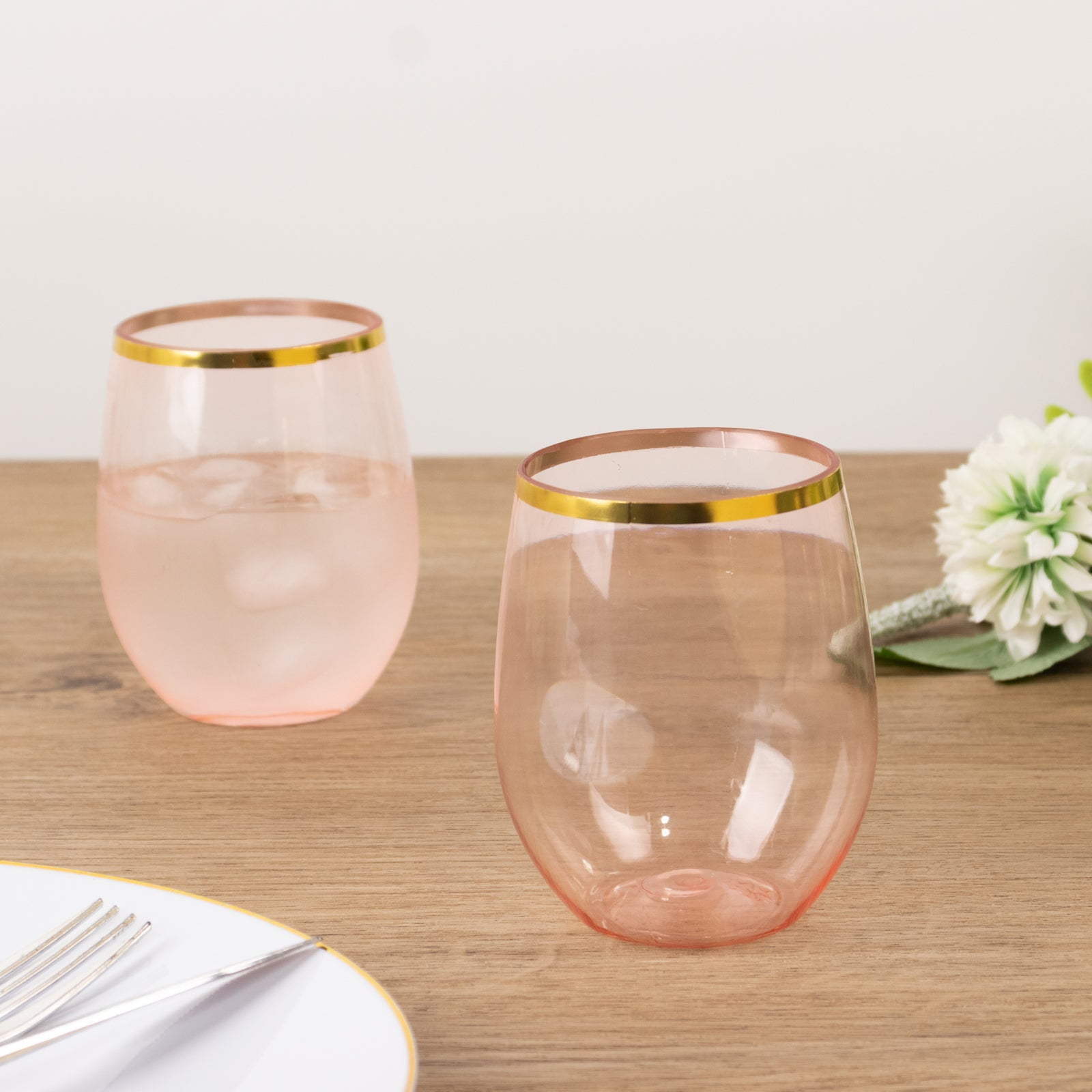 Efavormart 12 Pack - 12oz Transparent Blush Plastic Stemless Wine ...