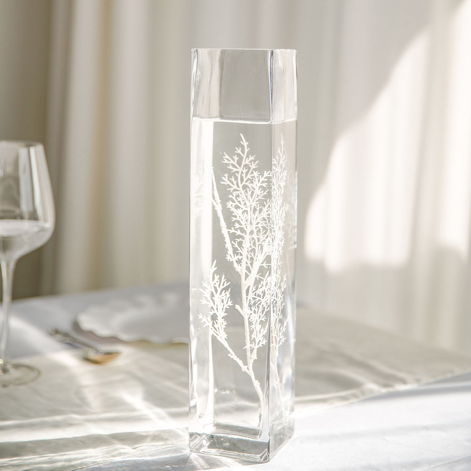 Efavormart 12 Pack | 14" Heavy Duty Square Glass Cylinder Vases, Clear ...