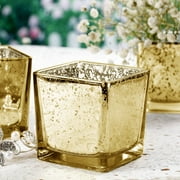 Efavormart 12 Pack | 2 Square Mercury Glass Candle Holders, Votive Tealight Holders Metallic With Speckled Design - Gold