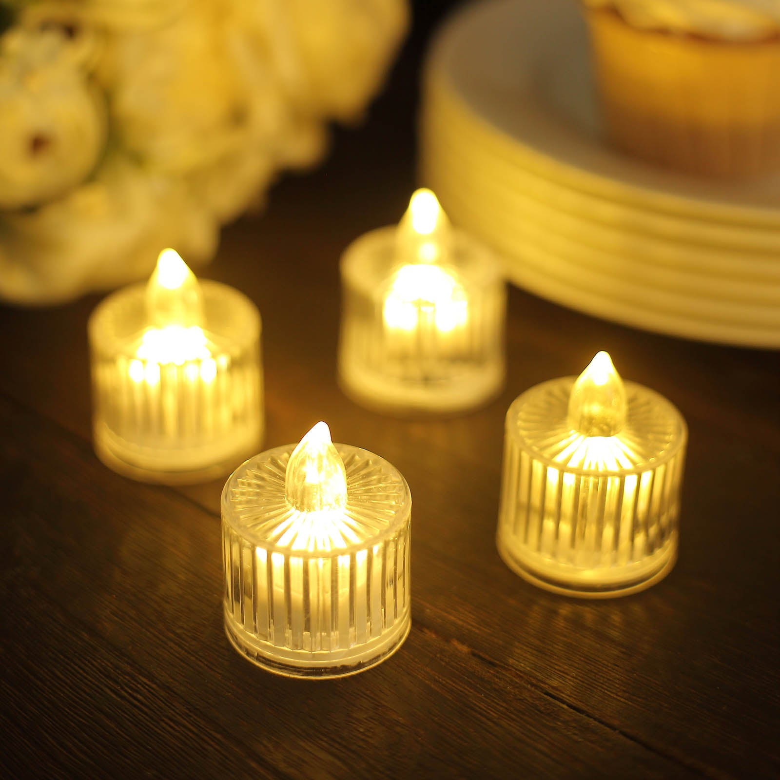 Efavormart 12 Pack  2 Warm White Column Battery-Operated LED Tealight  Candles, Decorative Flameless Tea Lights 