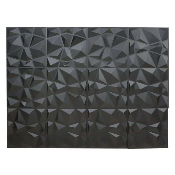 Efavormart 12 Pack | 20"X20" Matte Black 3D Diamond Textured Stick On Wall Panels, PVC Waterproof Wall Tiles