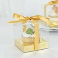 thumbnail image 1 of Efavormart 12 Pack | 3.5" Clear Metallic Gold Plastic Dessert Gift Boxes With Ribbon Tie, Disposable Cupcake Favor Boxes, 1 of 11