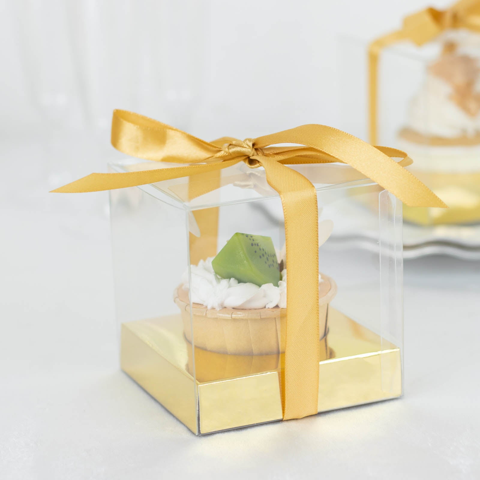 12 Clear 3 Square Bow Top Design Favor Boxes Gift Holders Party