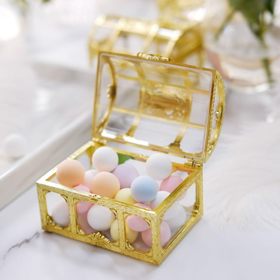 Efavormart 12 Pack - 3.5" Gold Treasure Chest Favor Candy Boxes for Wedding, Bridal Shower, Baby shower, Birthday, Candy Jars Decorations