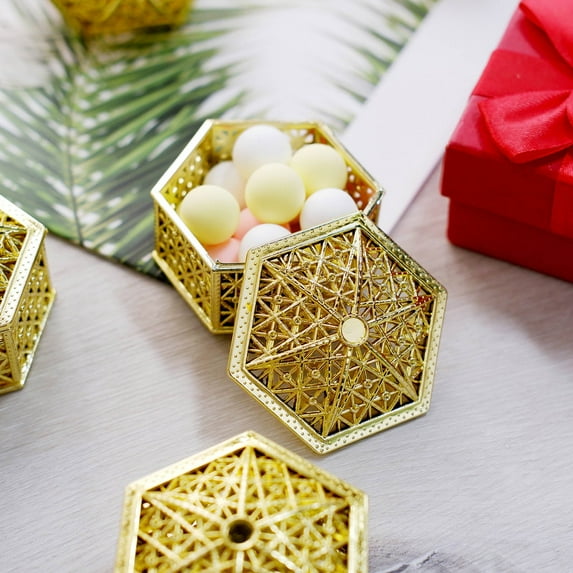 Efavormart 12 Pack - 3" Gold Hexagon Favor Candy Boxes for Wedding, Bridal Shower, Baby shower, Birthday, Candy Jars Decorations