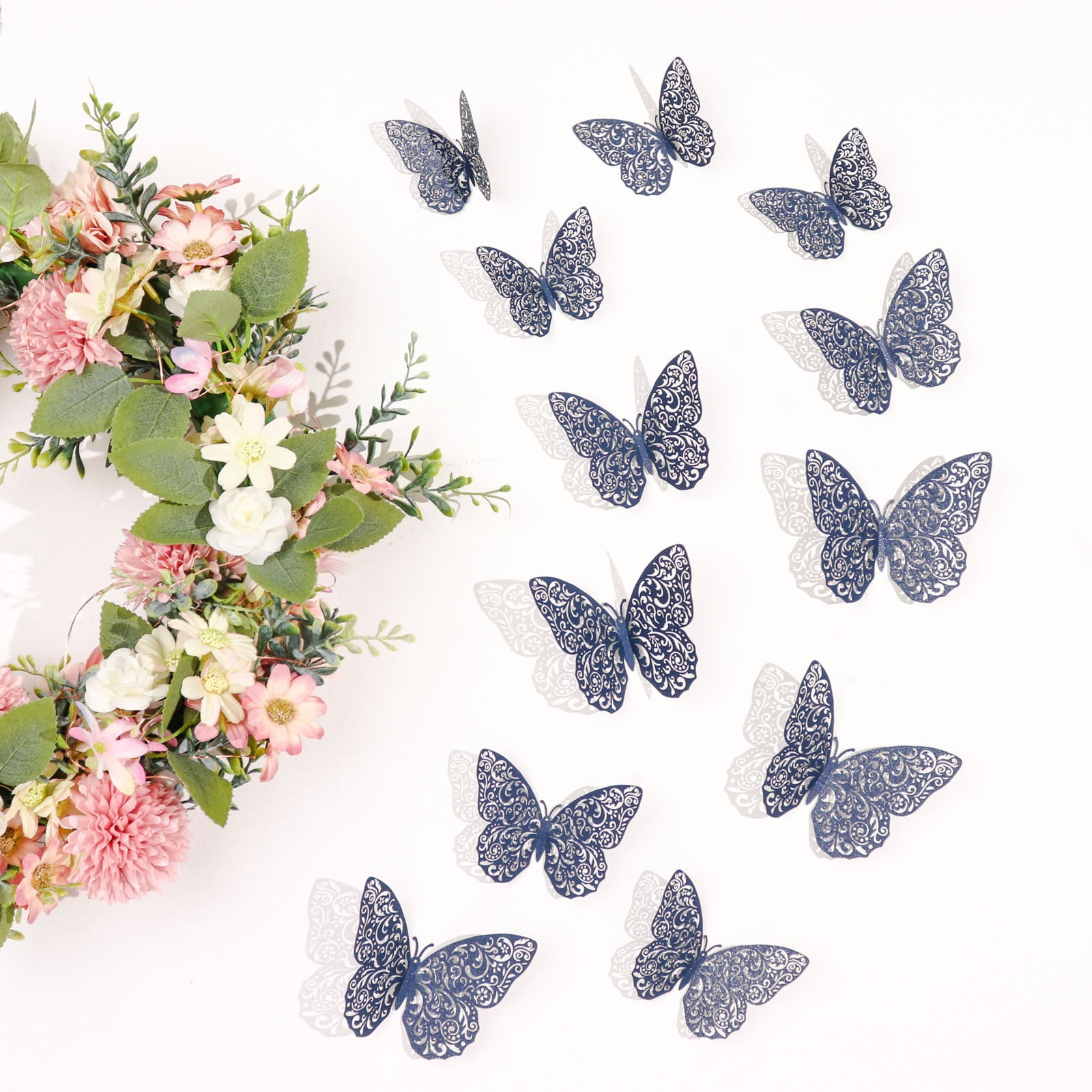 Walmart sales :  Efavormart 12 Pack | 3D Navy Blue Butterfly Wall Decals DIY Removable Mural Stickers Cake Decorations