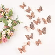 Efavormart 12 Pack | 3D Rose Gold Butterfly Wall Decals DIY Removable Mural Stickers Cake Decorations