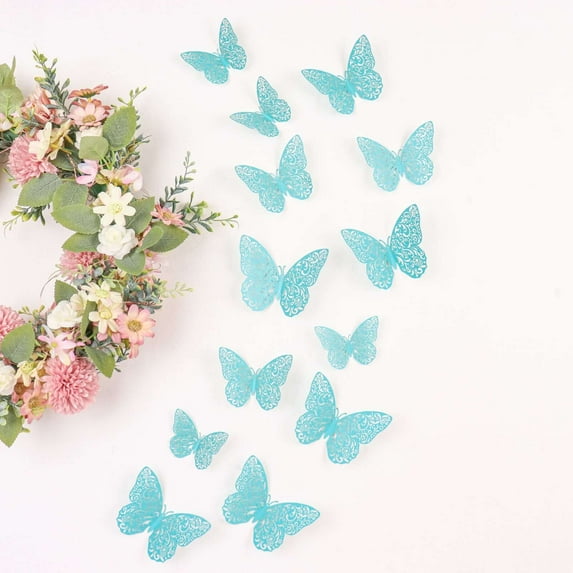 Efavormart 12 Pack | 3D Turquoise Butterfly Wall Decals DIY Removable Mural Stickers Cake Decorations