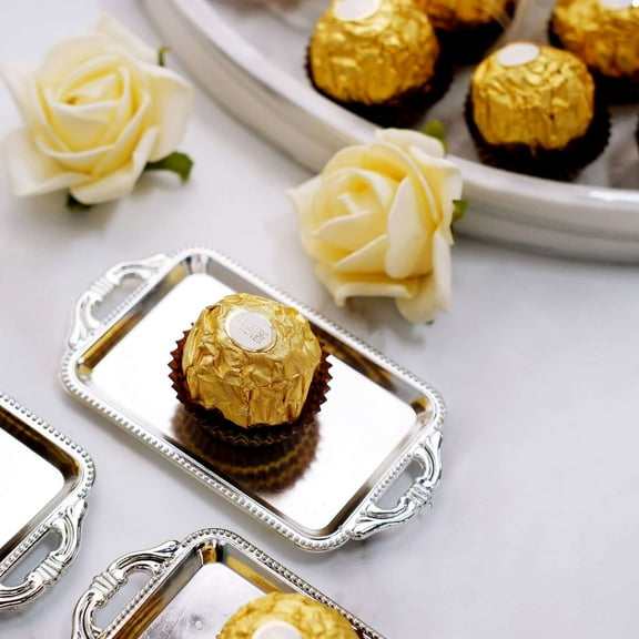 Efavormart 12 Pack - 4" Silver Rectangular Mini Candy Display Tray Favors for Wedding, Bridal Shower, Baby shower, Birthday, Candy Jars Decorations