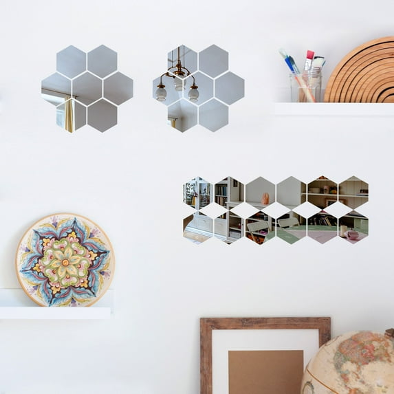 Efavormart 12 Pack | 5" Hexagon Mirror Wall Stickers, Acrylic Removable Wall Decals For Home Decor
