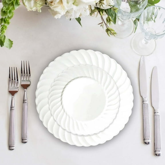 Efavormart 12 Pack - 6" White Flared Round Disposable Plastic Salad Dessert Plates for Wedding, Birthday, Reception, Buffet, Upscale Occasions, Catered, Restaurants, Salads, Pasta, Sandwiches