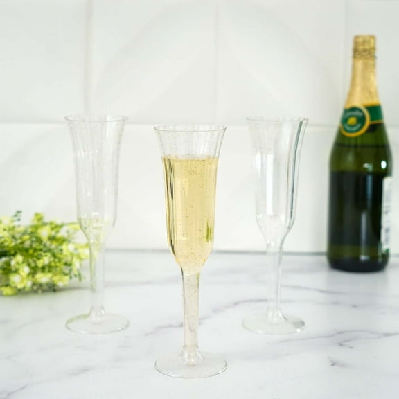Efavormart 12 Pack - 6 oz - Plastic Champagne Flutes Disposable - Clear-Gold - Flared Design - Detachable Clear Base for Weddings, Birthdays, Parties, Receptions, Banquets, Baby Showers
