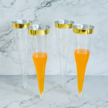 Efavormart 12 Pack - 6 oz - Plastic Champagne Flutes Disposable - Gold - Rimmed Design - Detachable Base for Weddings, Birthdays, Parties, Receptions, Banquets, Baby Showers, Drinkware, Events