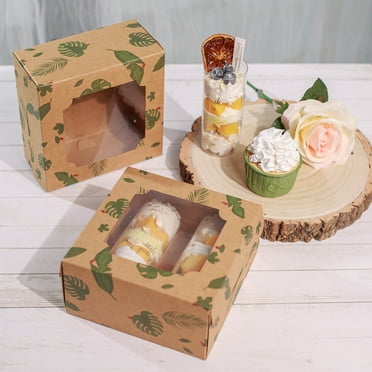 Efavormart 12 Pack | 6"x6"x3" Cake Boxes with Window, Tropical Leaf Disposable Bakery Box for Pastries, Cookies, Pie, Cupcakes