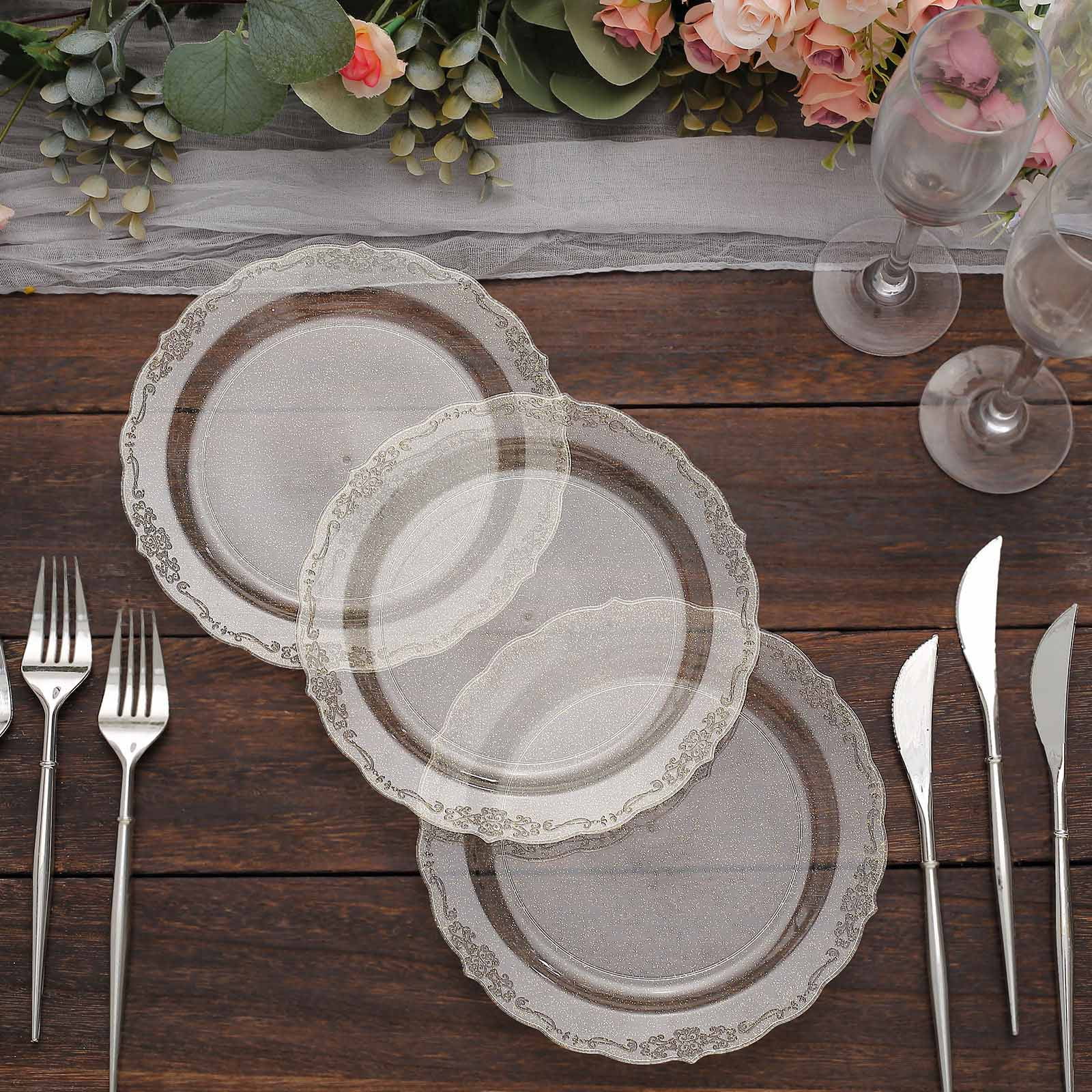Efavormart 12 Pack | 7" Glittered Premium Plastic Dinner Plates, Disposable Round Plates With ...