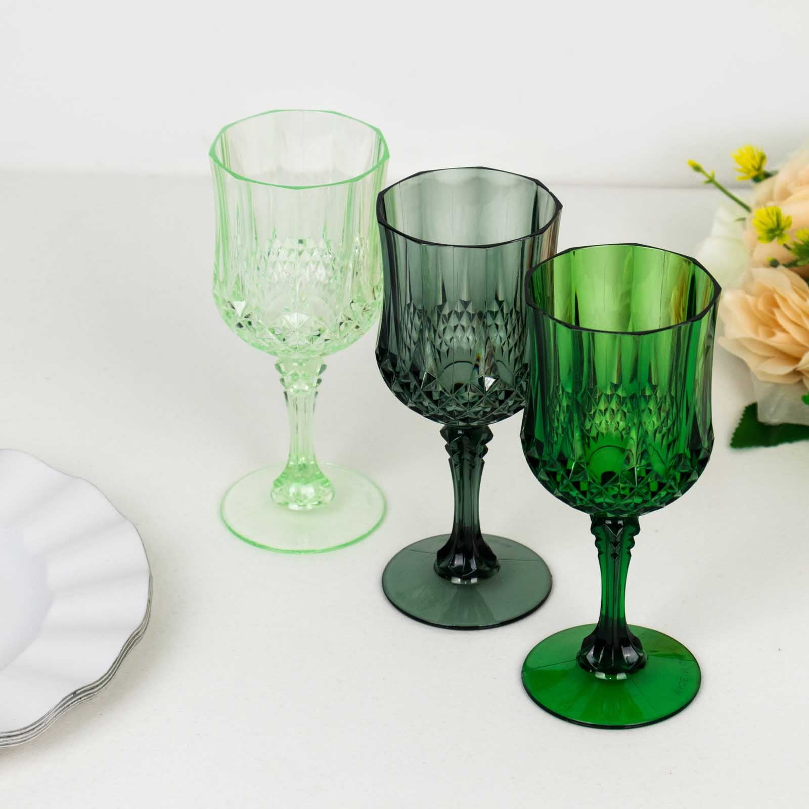 Efavormart 12 Pack Assorted Green Crystal Cut Reusable Plastic Wine ...