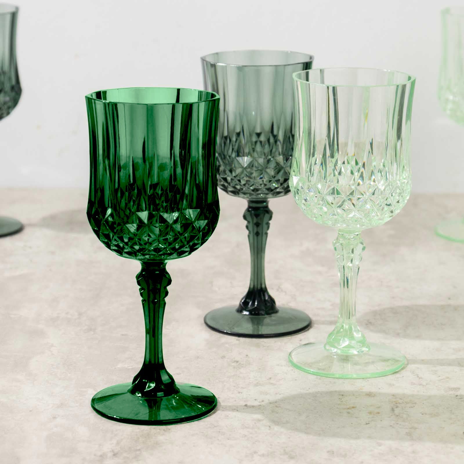 Efavormart 12 Pack Assorted Green Crystal Cut Reusable Plastic Wine ...
