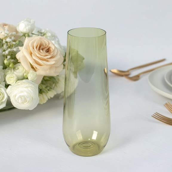 Efavormart 12 Pack Plastic Champagne Flutes in Transparent Dusty Sage Green, Reusable Lightweight Champagne Glass 9oz