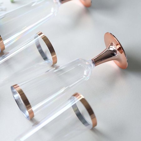 Efavormart 12 Pack Rose Gold Disposable 5 oz Plastic Champagne Flutes 2-Piece Rimmed Design With Detachable Base