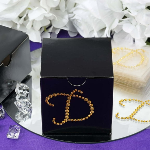 Efavormart 12 Pack Self Adhesive Gold Diamond Crystal Letter Rhinestones Stickers For Favor Box Gift Bag Decor - D