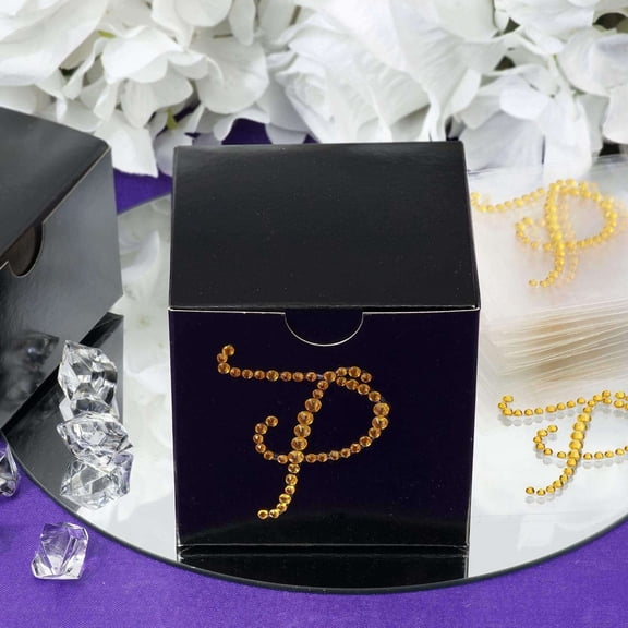 Efavormart 12 Pack Self Adhesive Gold Diamond Crystal Letter Rhinestones Stickers For Favor Box Gift Bag Decor - P