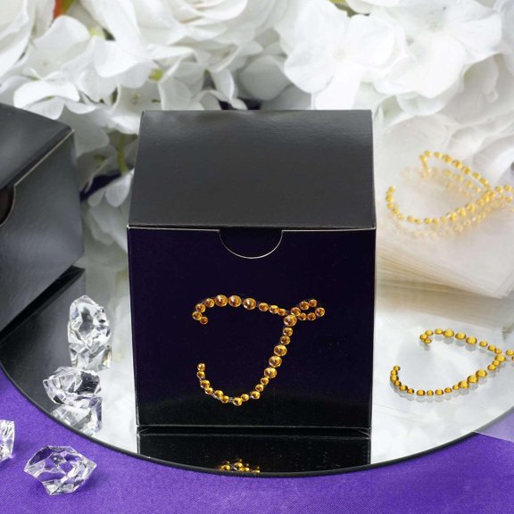 Efavormart 12 Pack Self Adhesive Gold Diamond Crystal Letter Rhinestones Stickers For Favor Box Gift Bag Decor - T